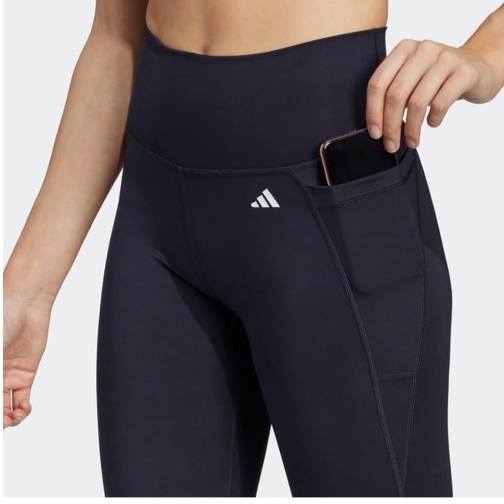 Adidas Navy High Waisted Tights with‎ Pocket Small Tall